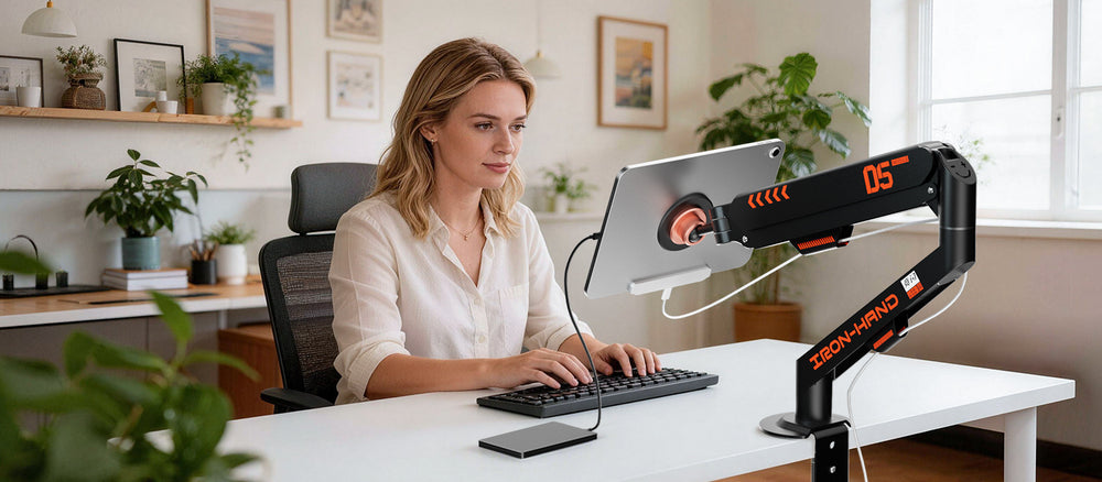 iPad magnetic charging connector shown in use.