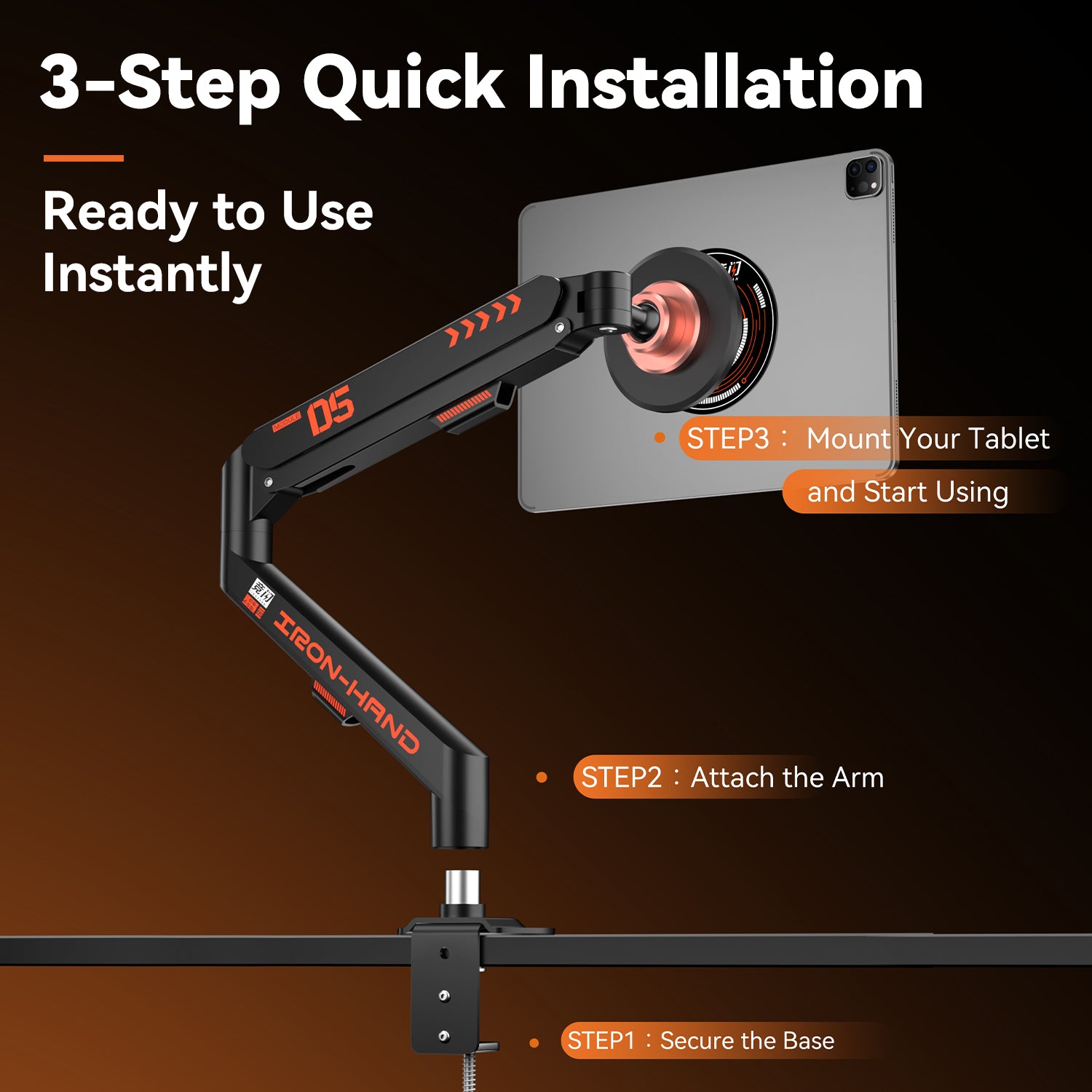 Tablet Arm Mount for Desk – Adjustable Boom Stand | JINRAIKO