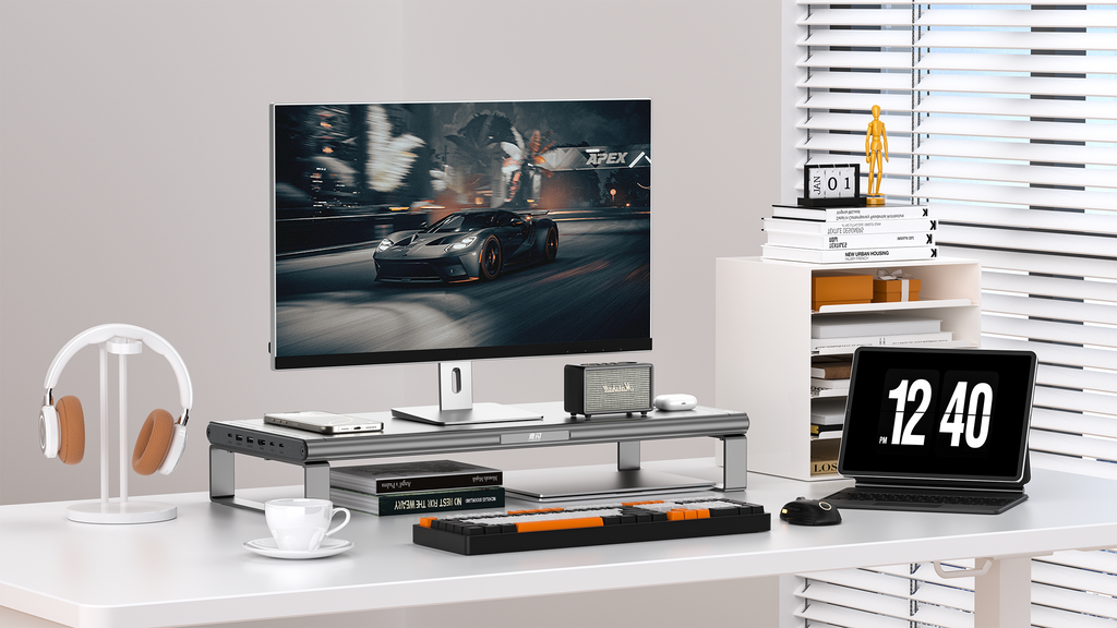 Monitor Riser with Wireless Charging Dock | JINRAIKO