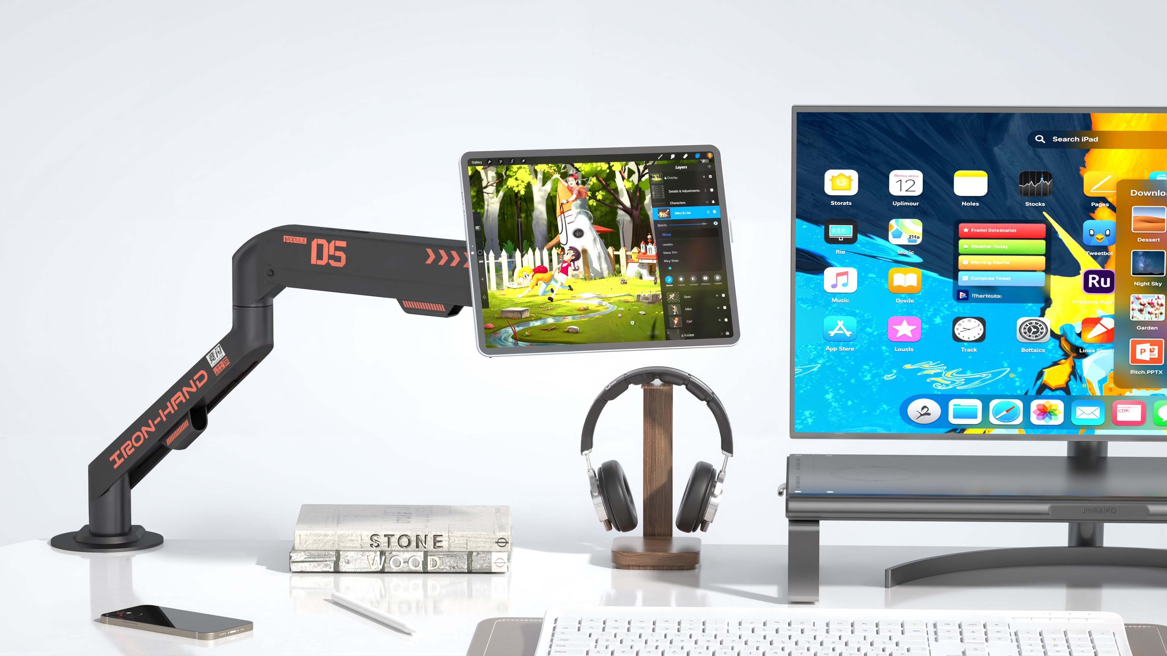 iPad Arm Mount with Magnetic Charging for Creators | JINRAIKO