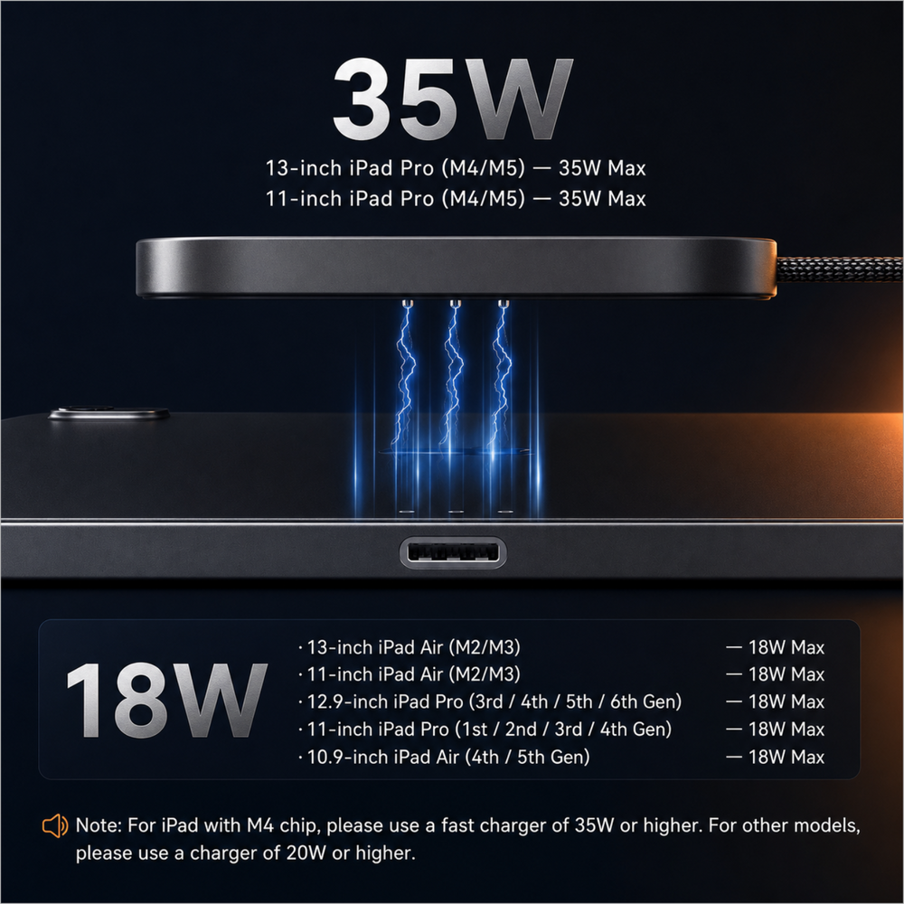 Q21 Ultra compatibility chart — 35W and 18W iPad models