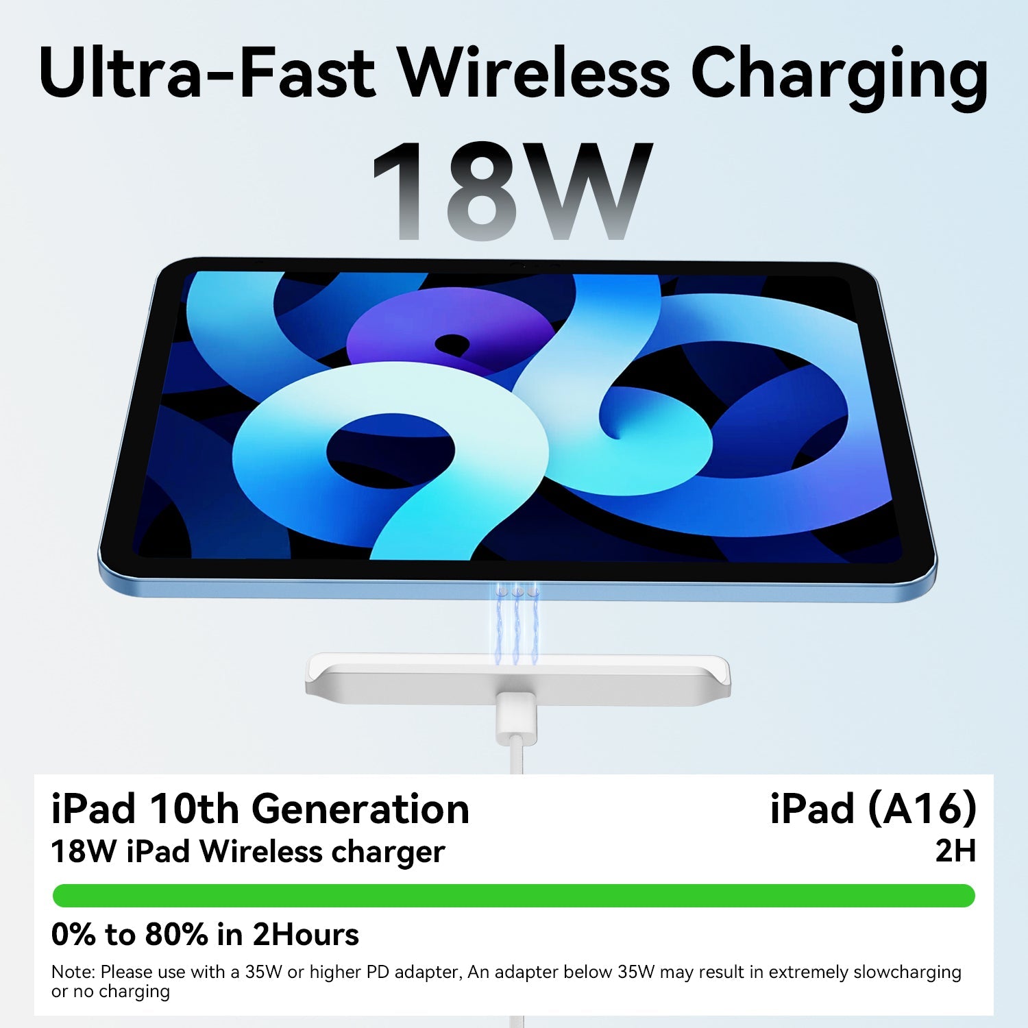 Close-up of the Q22 magnetic contact charger for iPad 10th Gen.
